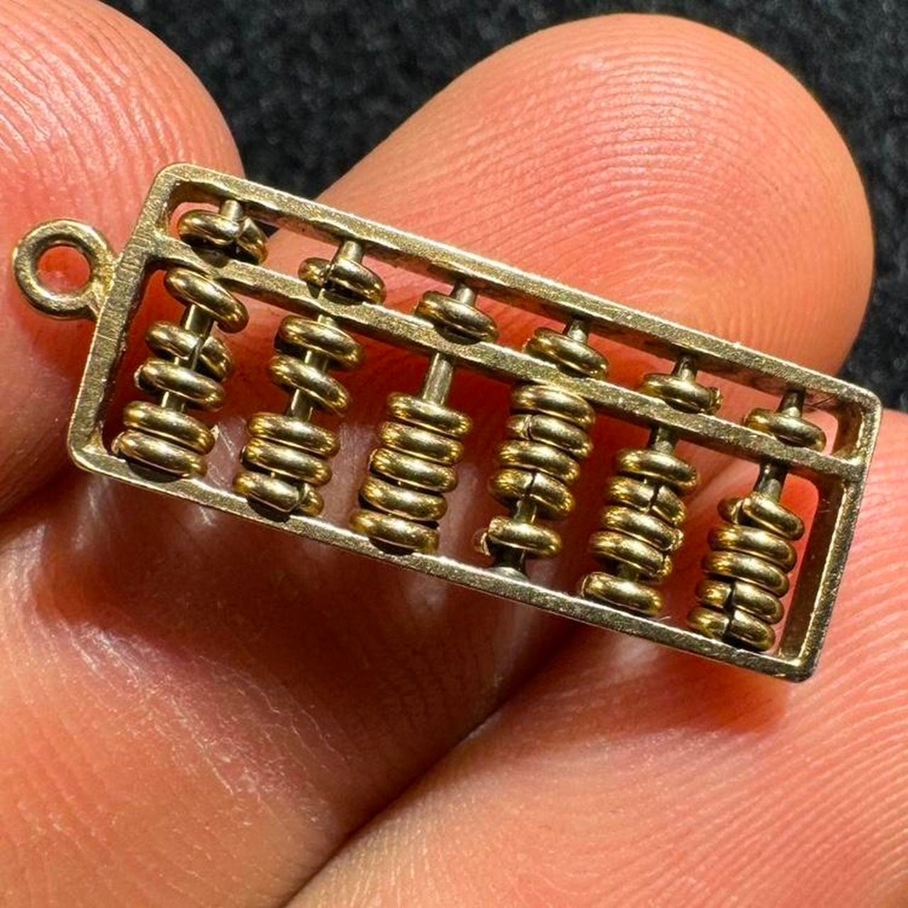 Vintage 14K Yellow Gold Abacus Pendant Charm Kinetic Moving Beads K14